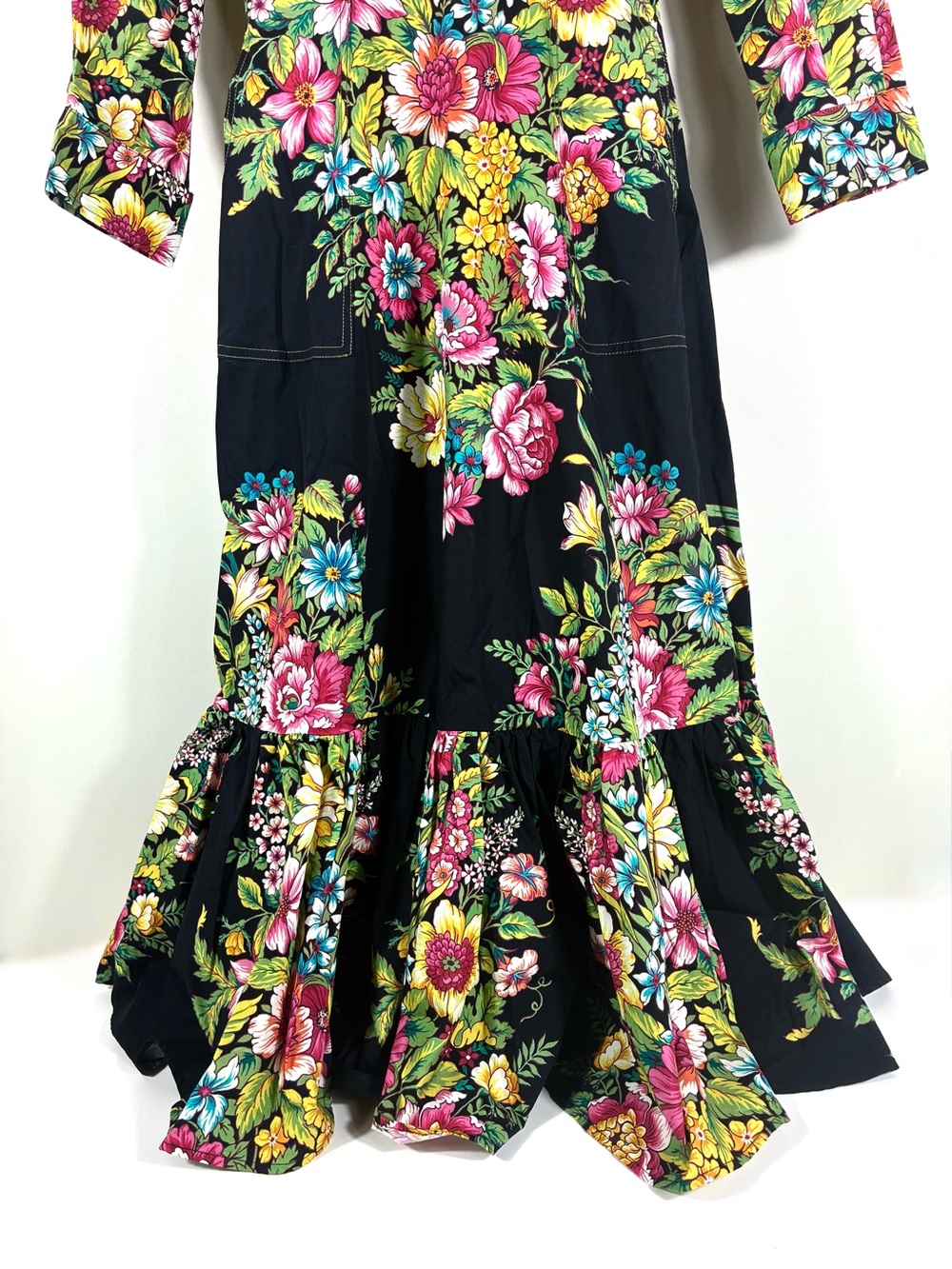 Etro Floral Print Long Sleeve Midi Dress Black US 0 IT 36 NWT Cotton - Picture 11 of 16
